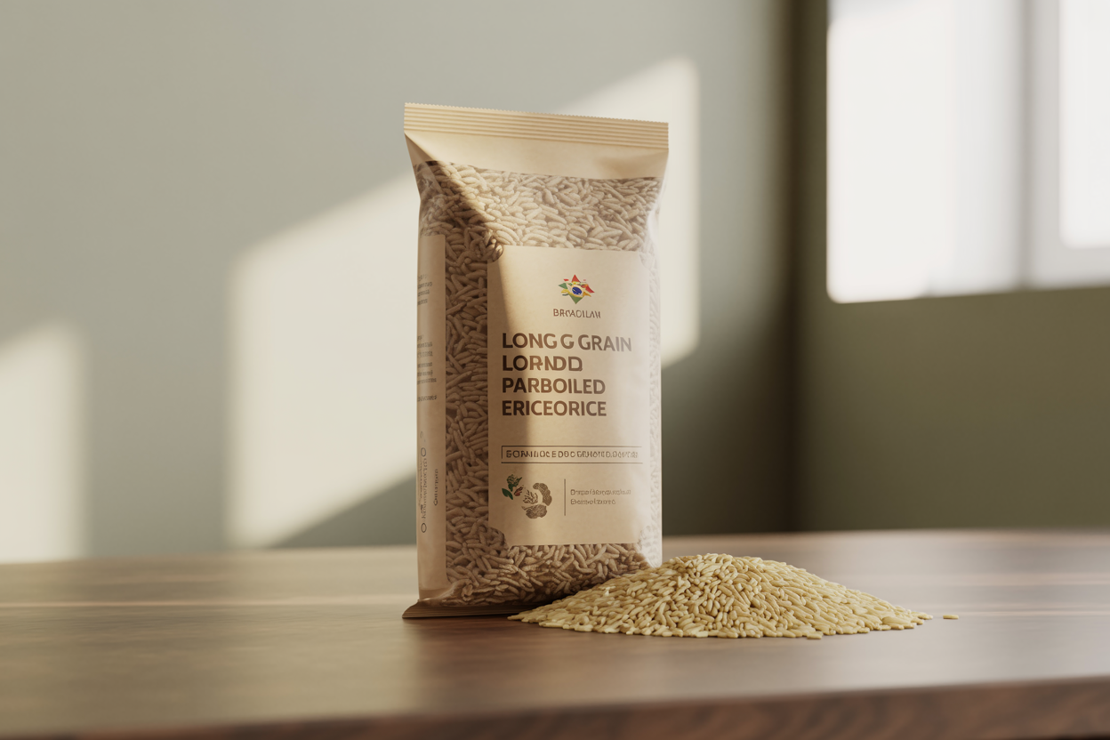 Long grain parboiled rice in premium packaging for Brazilian export