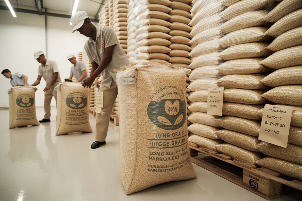 Premium Brazilian rice exporter packaging long grain parboiled rice sacks