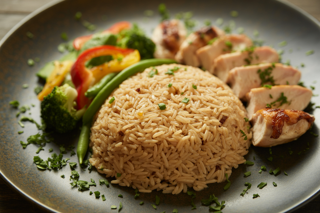 Brazilian long grain parboiled rice served as a gourmet side dish