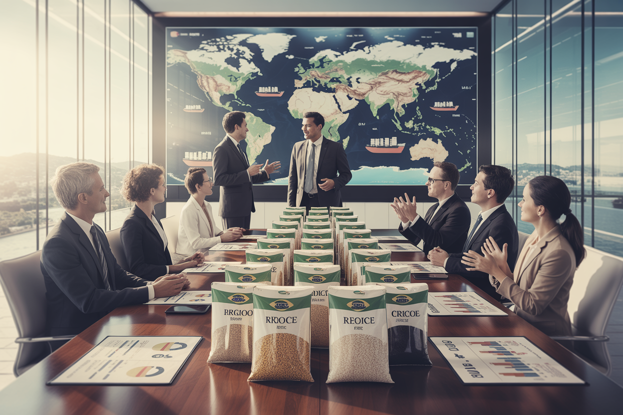 International business meeting for Brazilian rice export company