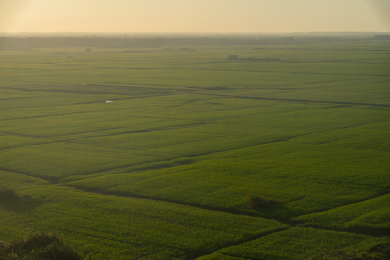 Aerial view of Brazilian rice fields supporting parboiled rice exports