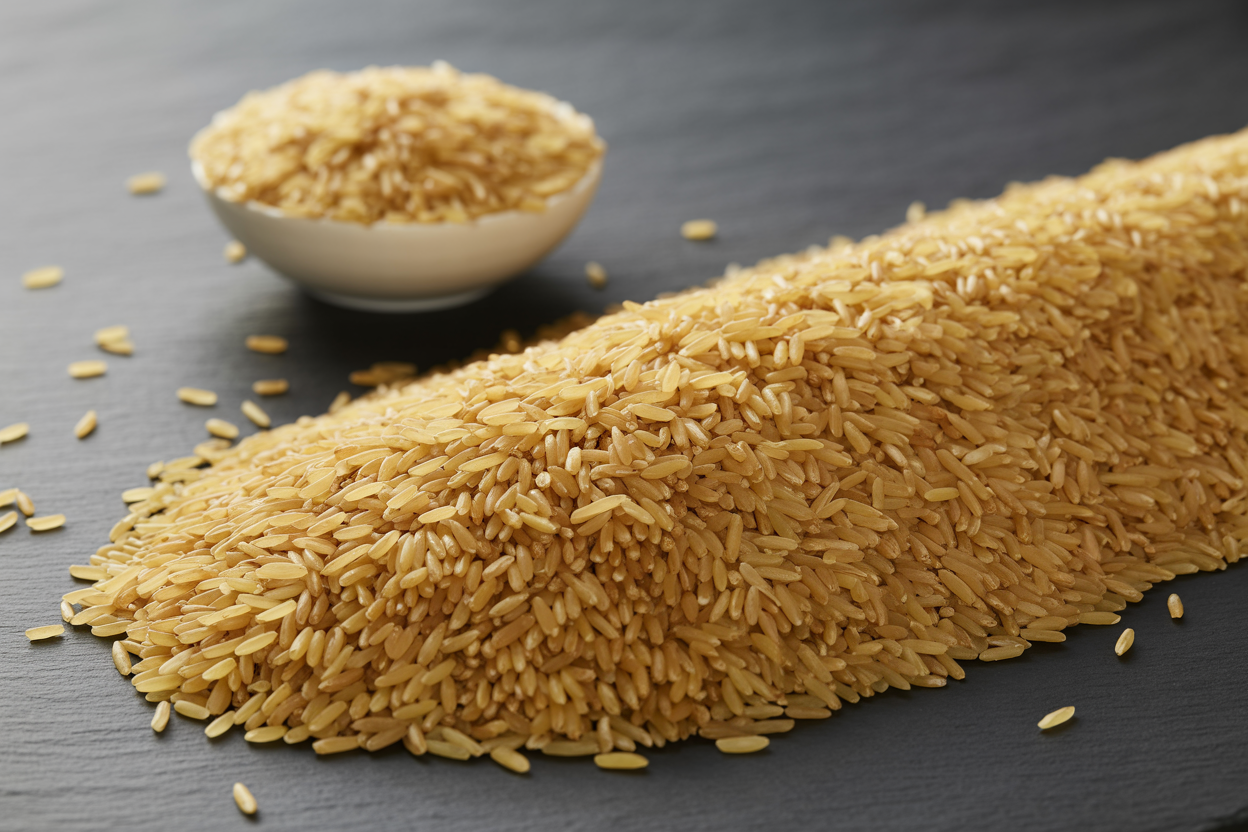 Long grain parboiled rice grains isolated for Brazilian product branding