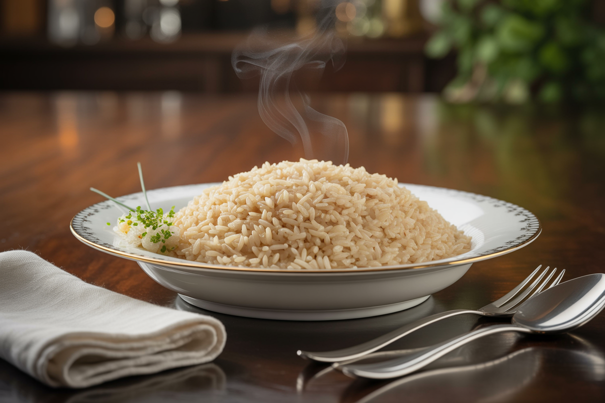 Cooked Brazilian long grain parboiled rice in premium serving presentation