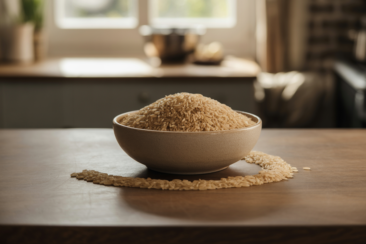 Brown Brazilian rice grains in a premium food service bowl