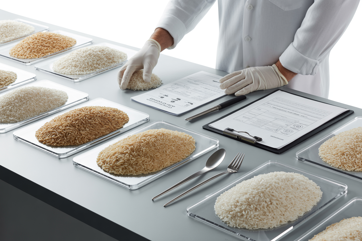 Brazilian rice sample trays for export quality inspection