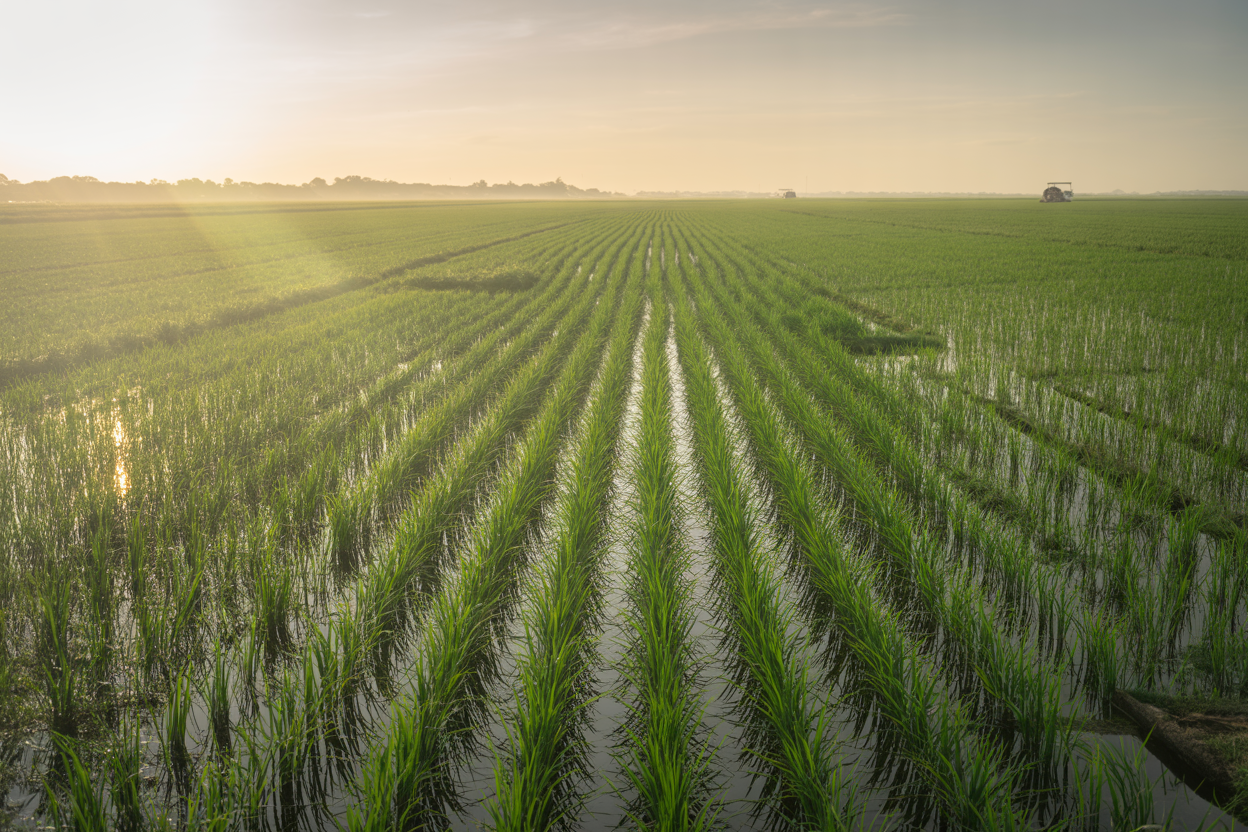 Brazilian rice farm showing long grain white rice cultivation