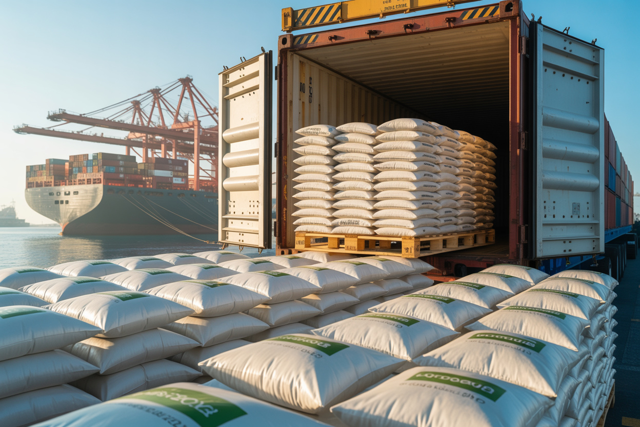 Export containers loaded with Brazilian long grain white rice