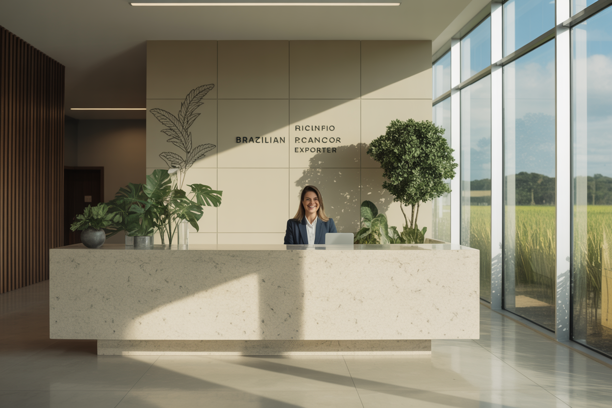 Reception area in Brazilian rice exporter corporate headquarters