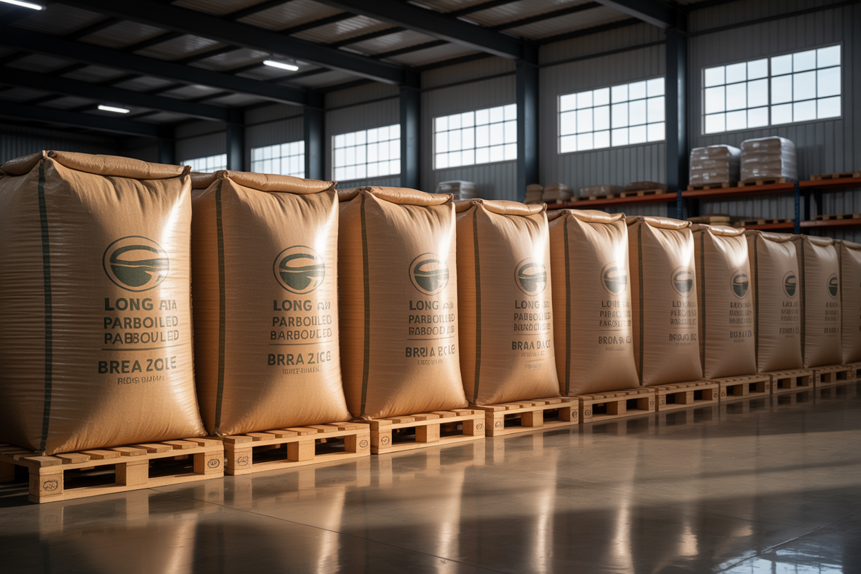 Brazilian long grain parboiled brown rice in bulk packaging