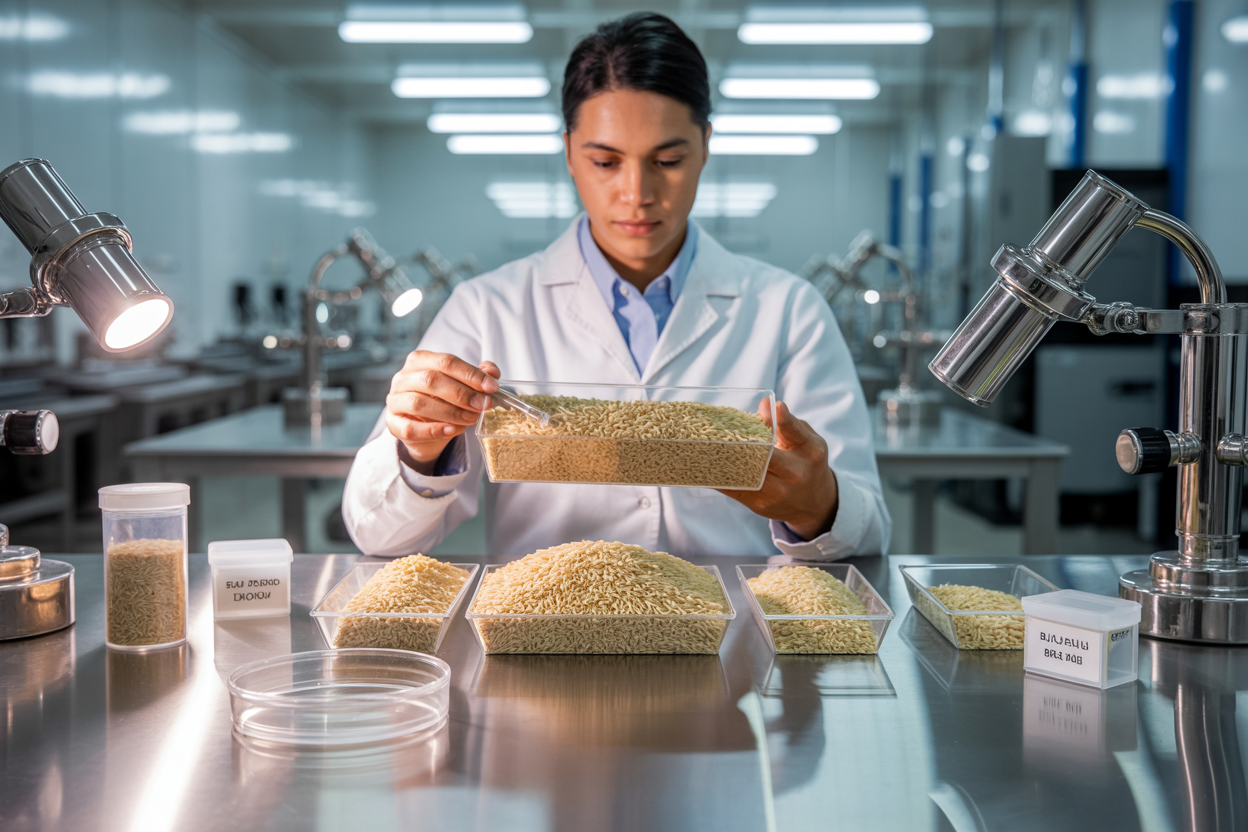 Export-grade long grain parboiled brown rice quality inspection