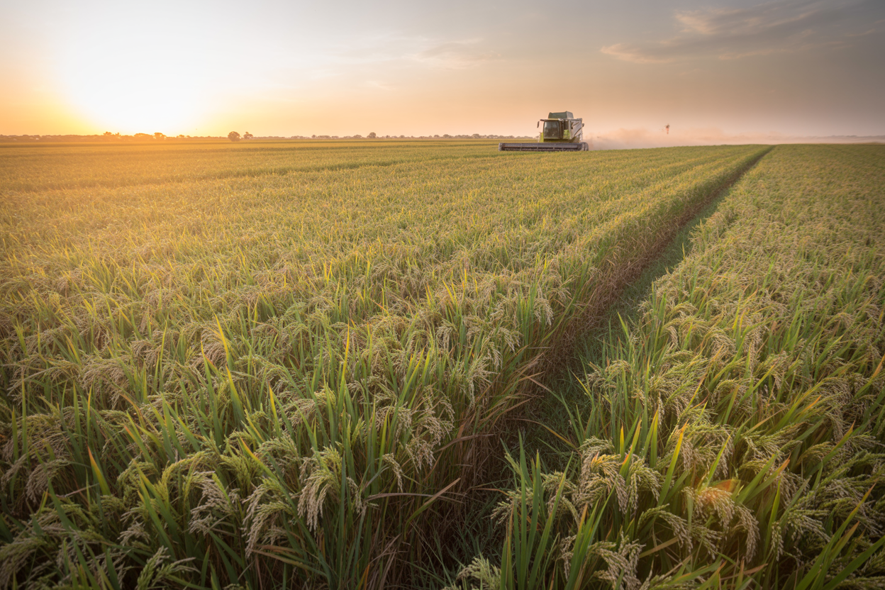 Farm-to-export view of Brazilian rice fields and harvested grain