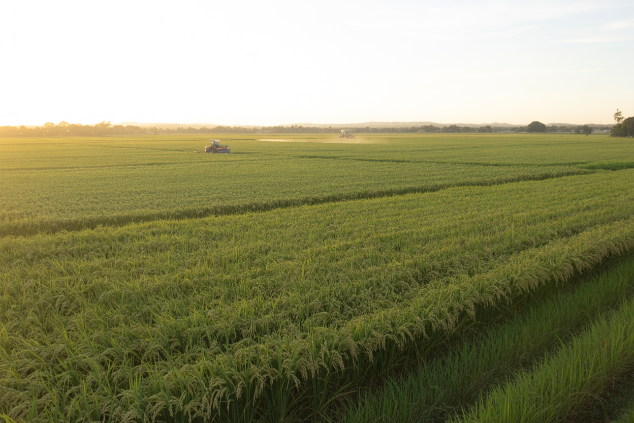 Brazilian rice exporter showcasing premium rice fields and harvest quality