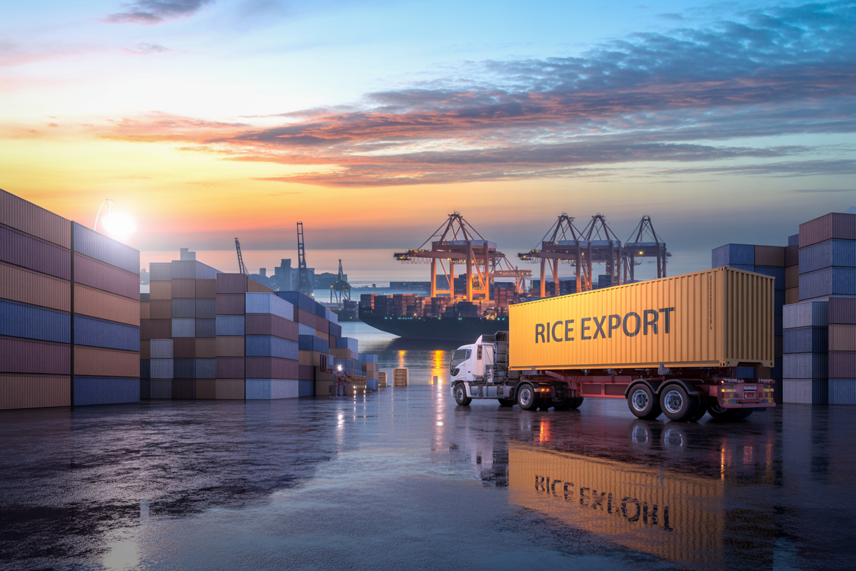Brazilian rice exporter shipping containers at port logistics terminal
