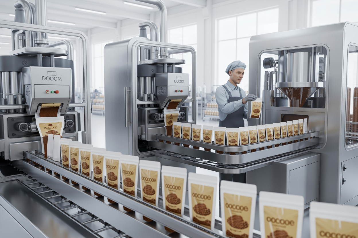 Instant coffee production line with quality packaging and sealing