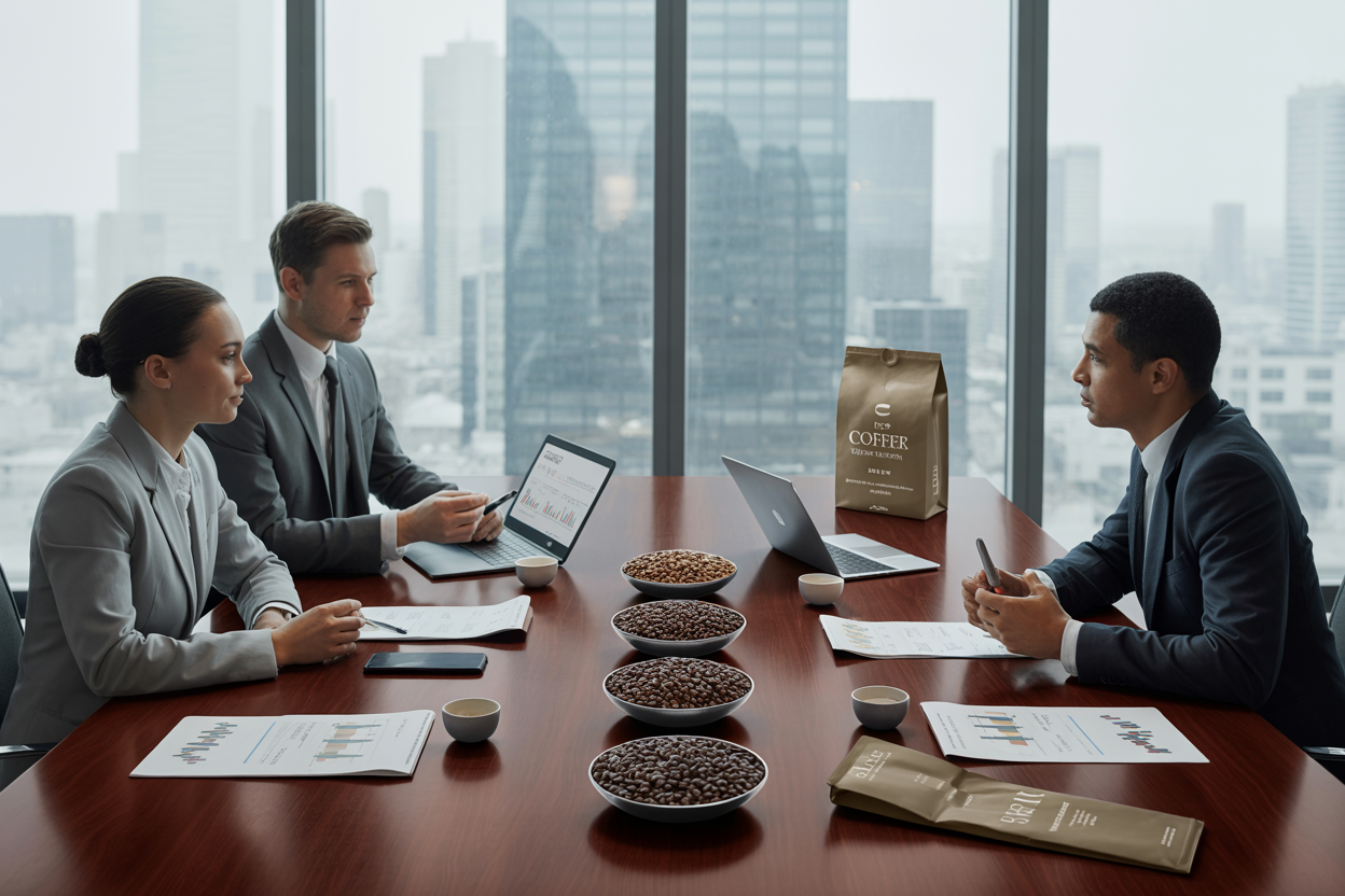Professional business meeting for arabica coffee export partnerships