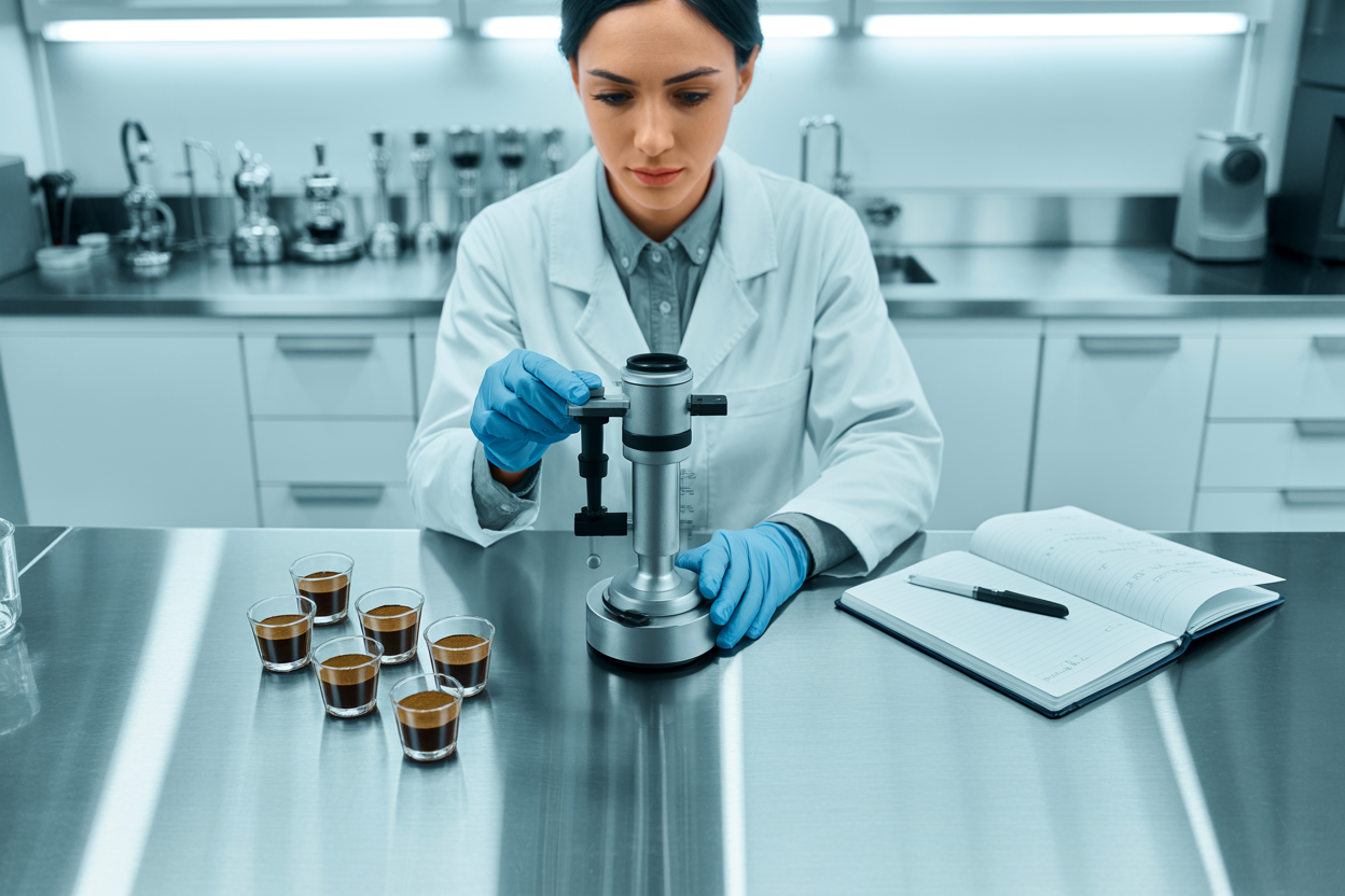 Arabica instant coffee quality control testing in modern laboratory