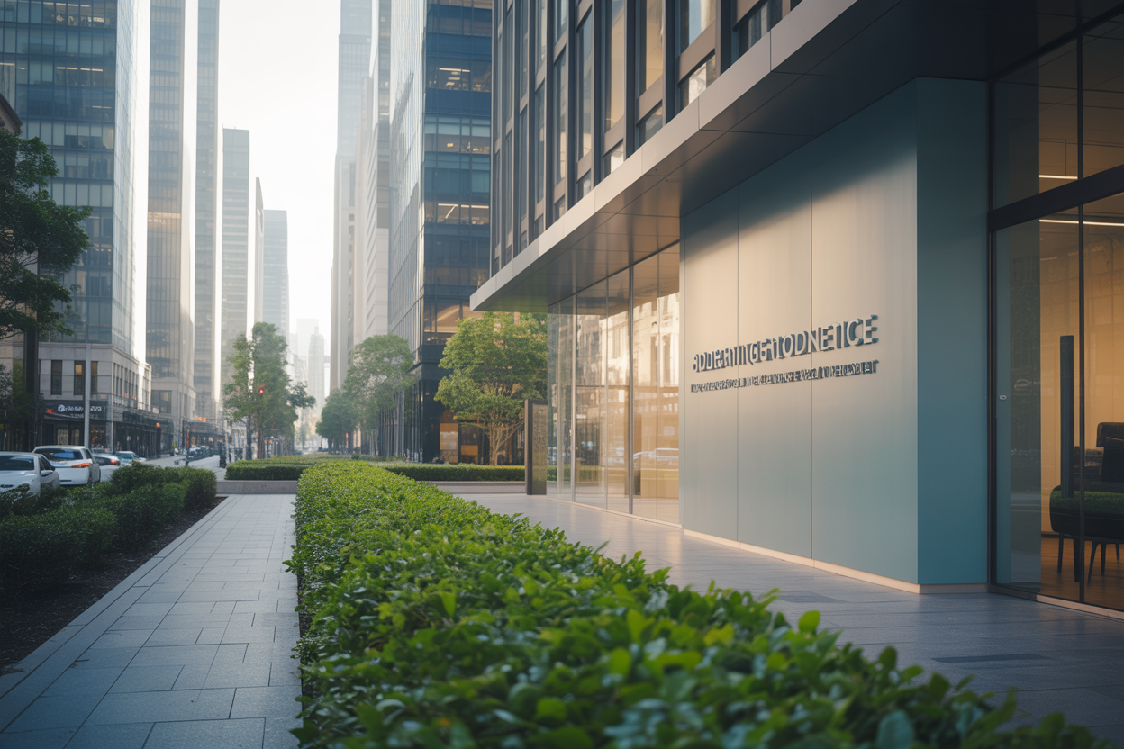 Modern Brazil Work Visa office exterior for contact inquiries