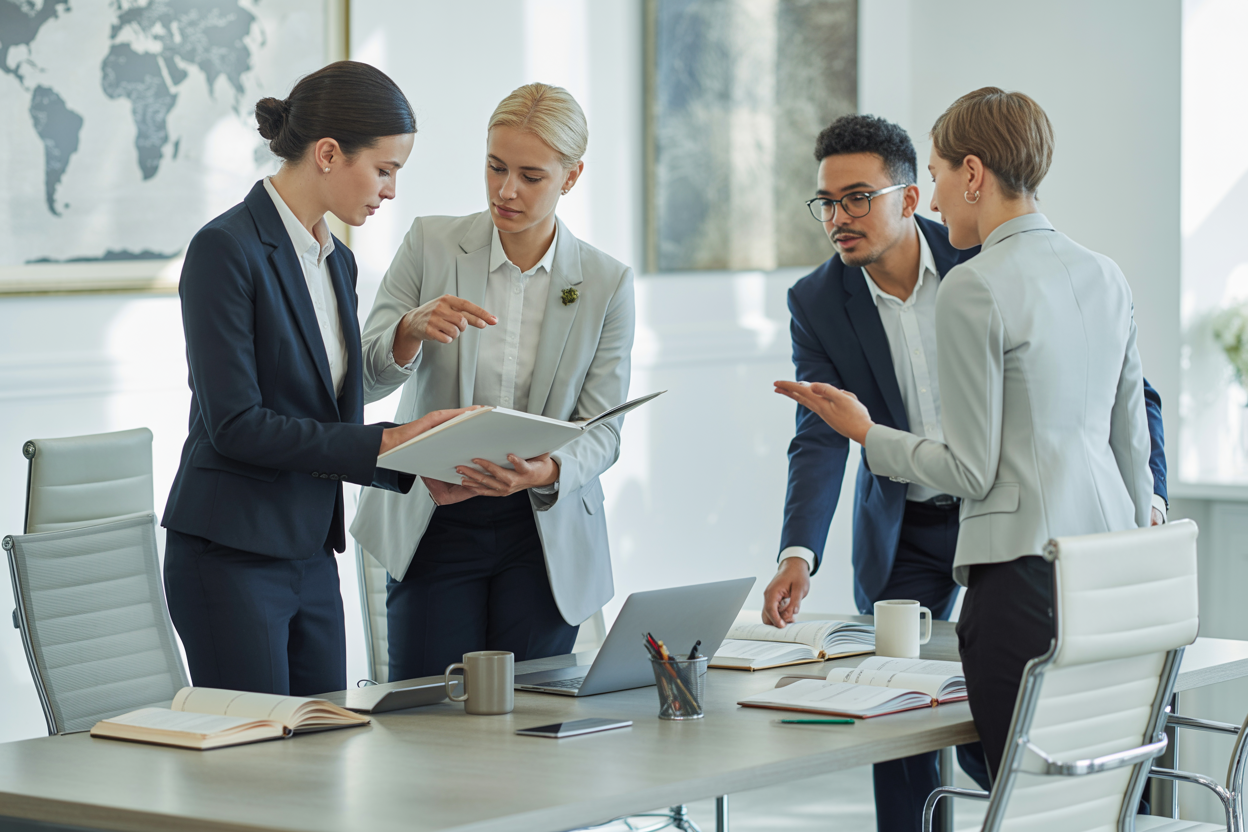Multilingual Brazil Work Visa support staff in a professional office