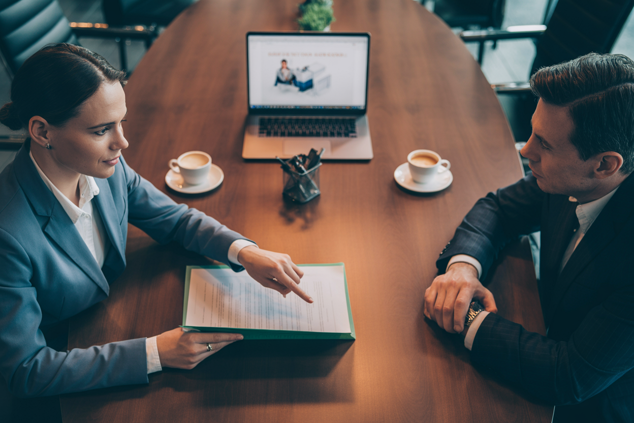 Business consultant explaining work permit process to investor in Brazil