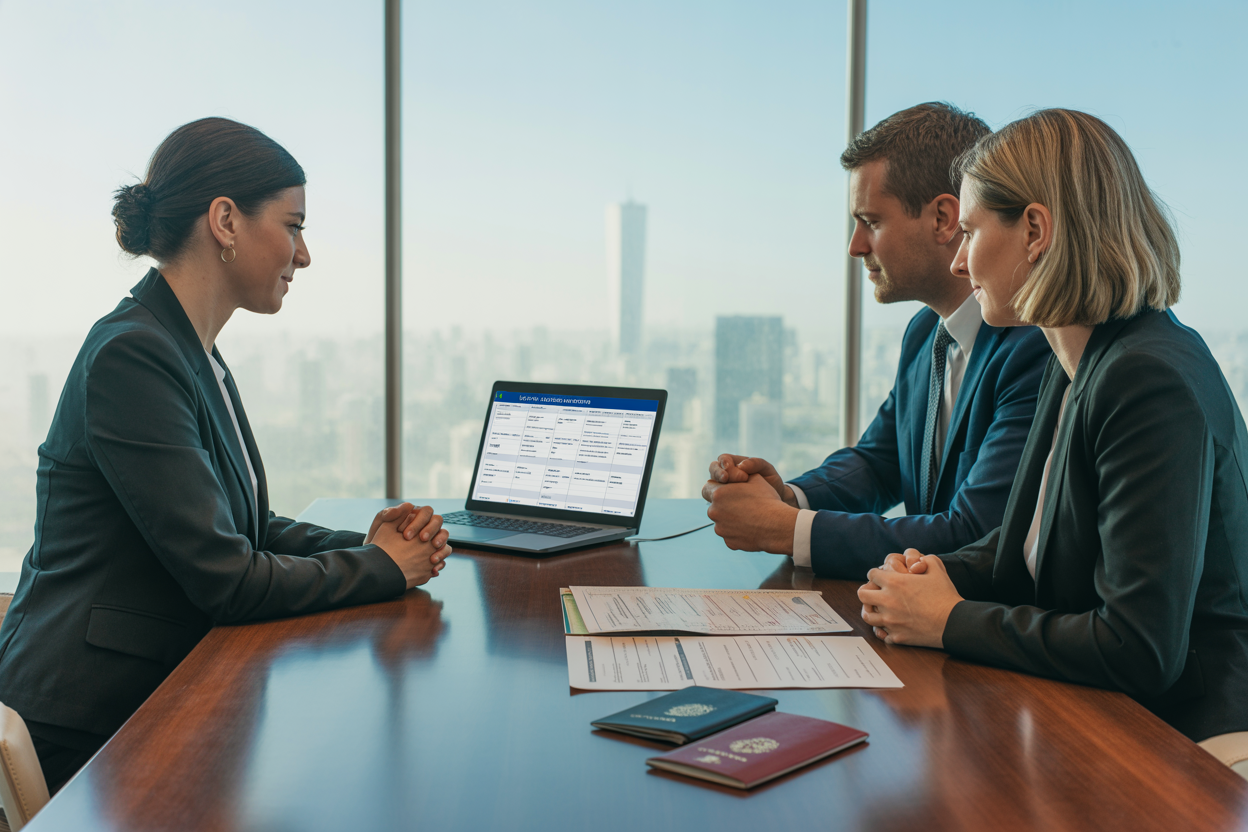 Brazil work visa consultant meeting with foreign investor in office