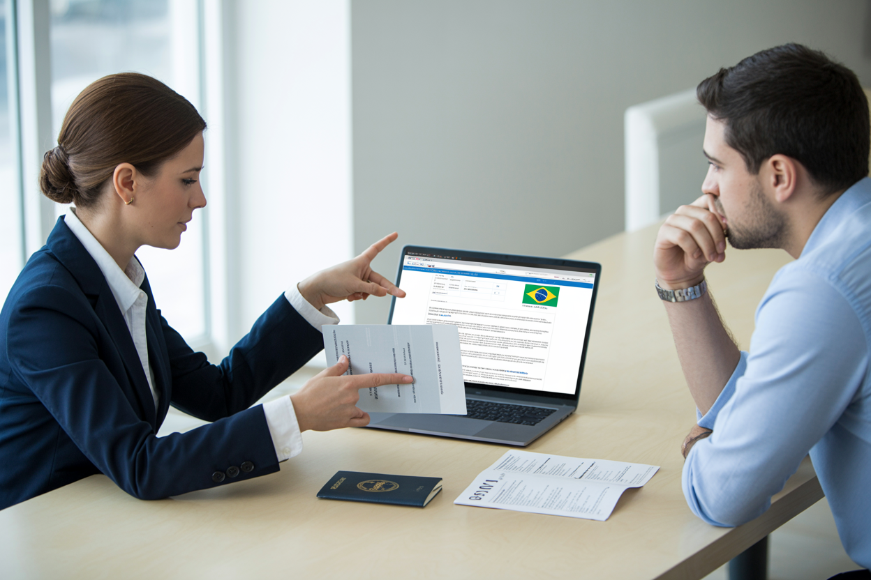 Immigration advisor explaining Brazil visa requirements to business client