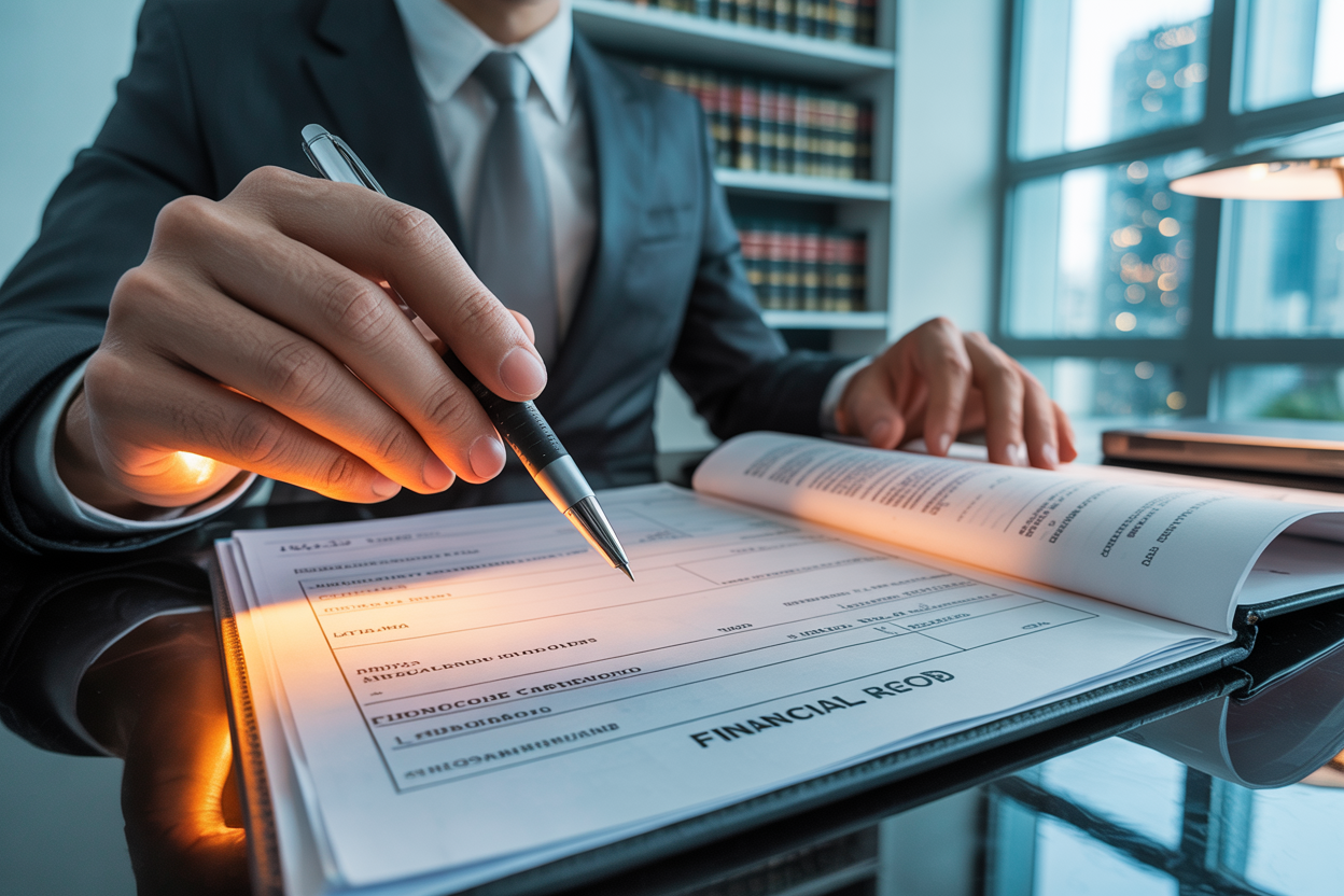 Corporate lawyer analyzing Brazilian cheque payment documents for collection