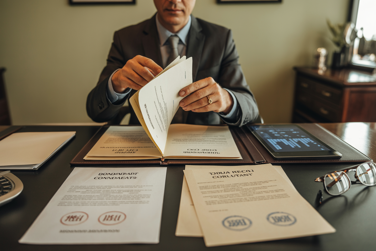 Brazil debt recovery consultant checking signed contracts and guarantees