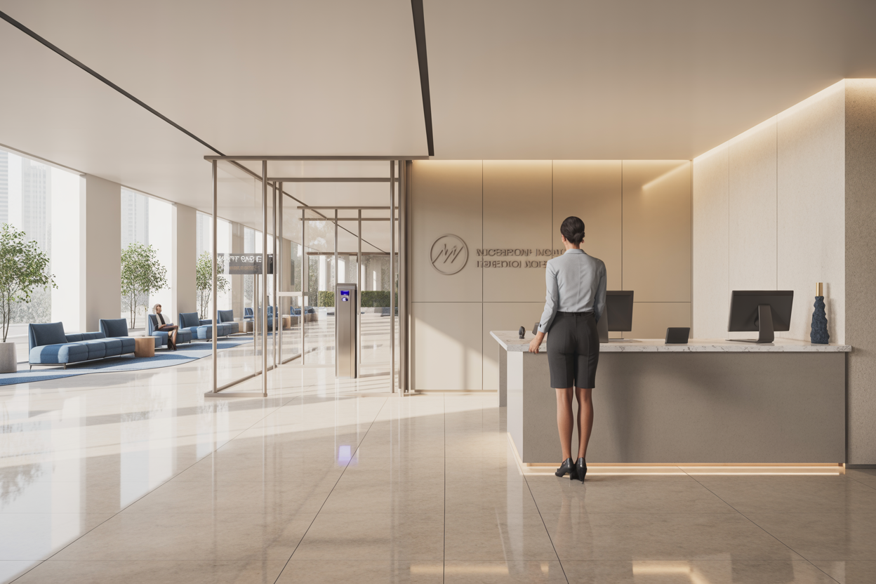 Brazilian debt collection headquarters with secure professional reception